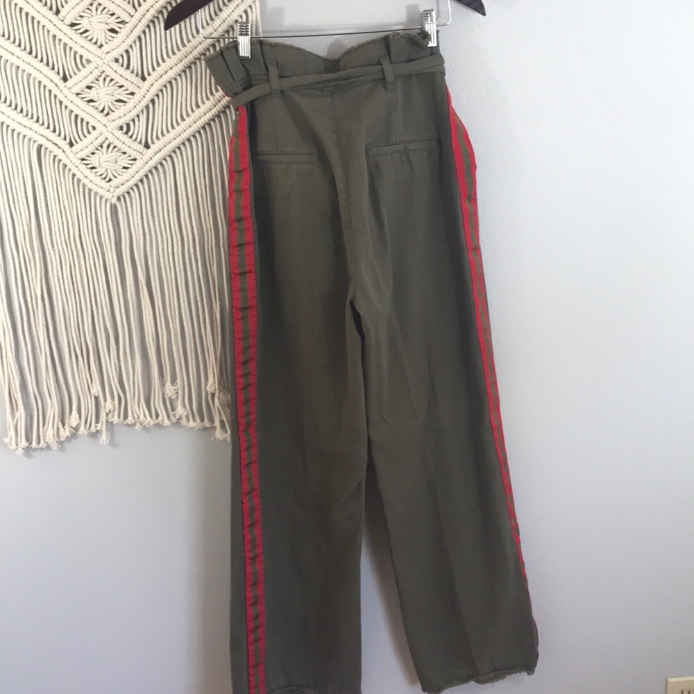 ZARA BASIC GREEN PANTS RED STRIPED SMALL - Picture 5 of 8
